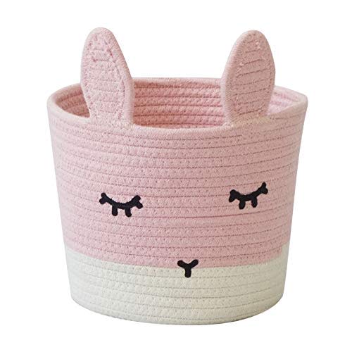 T&T Homewares Small Cute Pink Bunny Toy & Laundry Basket for Nursery Storage, Woodland Nursery Decor