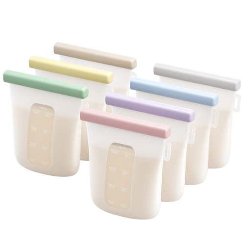 Silicone Breastmilk Storage Bags 7 Count 8oz Color Reusable Food Safe