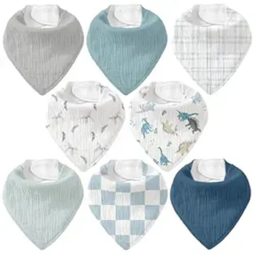 Muslin Baby Bibs 8 Pack, Baby Bandana Drool Bib for Drooling and Teething, Cotton Soft Absorbent for Girls Boys BC
