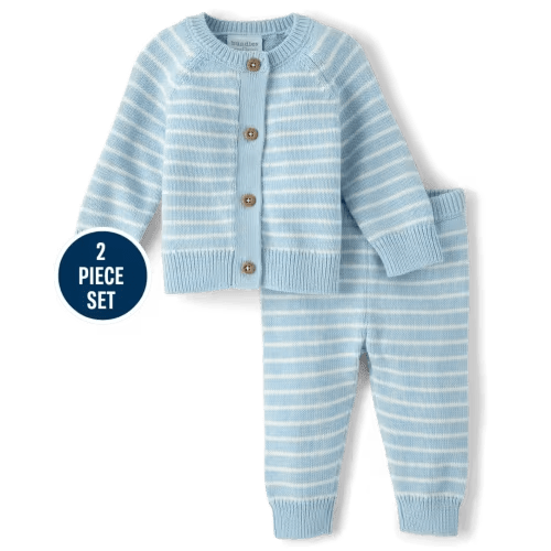 Baby Boys Long Sleeve Striped 2-Piece Outfit Set - Blue