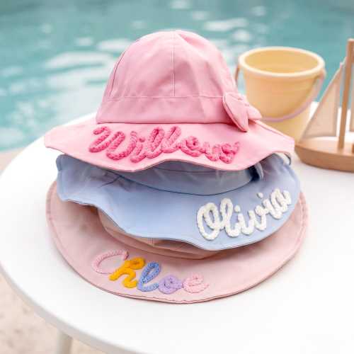 Personalized Kids Sun Hat with Bow: Girl First Birthday Gift, Custom Name Toddler Bucket Hat