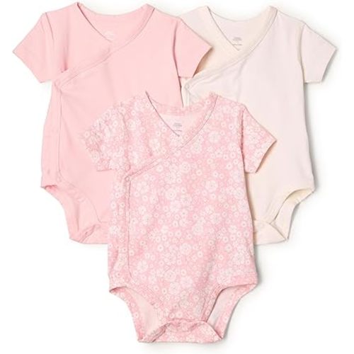 Amazon Essentials x Sofia Grainge Unisex Babies' Side Snap Short Sleeve Bodysuit, Pack of 3