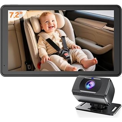 Baby Car Camera 7.2-Inch Monitor: 1080P HD Rear Facing Infant Backseat Camera with Night Vision 360° Rotation Wide Angle USB Plug & Play Anti-Glare Screen for Safe Driving by Rohent -F25