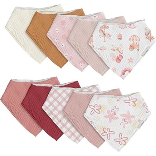 egmao baby Muslin Bibs for Drooling and Teething,10 Pack Drool Bibs for Boys Girls,100% Cotton Soft for Infant,Newborn