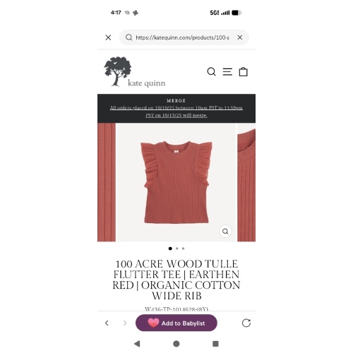 100 acre wood tulle flutter tee | earthen red | organic cotton wide rib