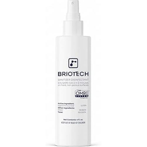 BRIOTECH Sanitizer Disinfectant Hypochlorous Spray, Kill 99.99% of Viruses & Bacteria, Control Mold, Eliminate Odor, Gentle for Nursery & Play Rooms, Food Contact Surface Sanitizer, 4 fl oz