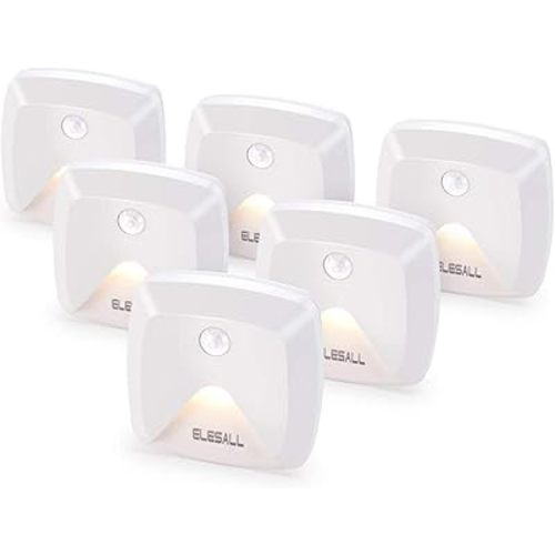 6-Pack Stick-on Motion Sensor Lights, Warm White LED Night Light, Stick-Anywhere Stair Lights, Closet Light, Battery Operated Wall Light for Kitchen, Hallway, Bedroom, Bathroom, Stairs