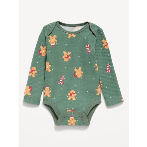 Printed Unisex Long-Sleeve Ribbed Bodysuit for Baby