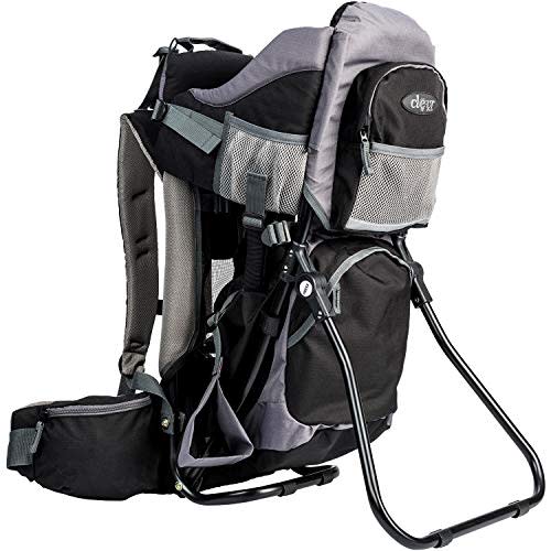 ClevrPlus Canyonero Camping Baby Backpack Hiking Kid Toddler Child Carrier with Stand and Sun Shade Visor, Black