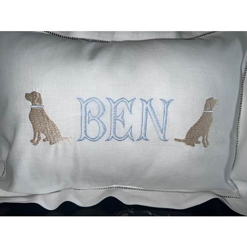 Personalized Cotton Baby Pillow: Embroidered Labrador, Hemstitch Nursery Decor
