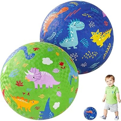 U&C Planet Playground Balls for Toddlers 1-3, 2 Pack 6 inch 8.5 inch Kickball for Kids Outdoor Indoor, Catoon Rubber Balls with Pump, Child Gift for Boys Girls 1-3 3-5 5-10