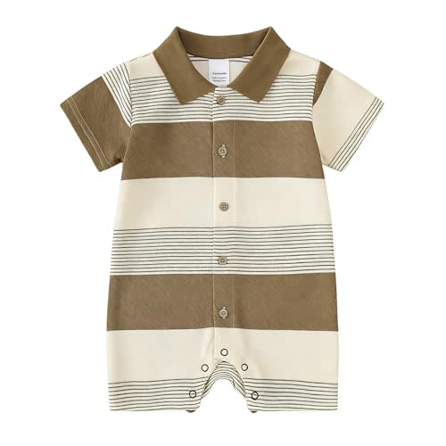 DEFAHN Baby Boy Polo Striped Rompers Pique Short Sleeve Collared Gentleman Outfit One Piece Summer Infant Clothes 0-24 Months