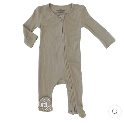 Waffle Bamboo Zipper Footie - Eucalyptus