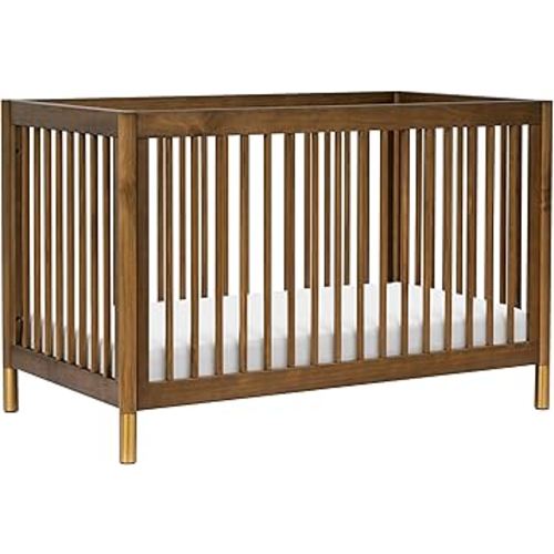 Babyletto Gelato 4-in-1 Convertible Crib with Toddler Bed Conversion in Natural Walnut and Brushed Gold Feet, Greenguard Gold Certified