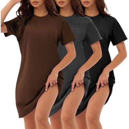 3 Pack Cotton Nightgowns for Women Short Sleeve Sleep Shirts Comfy Soft Nightshirt Pajama Sleep Dress
