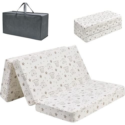 RSN Trifold Pack and Play Mattress 38'' x 26'' x 3'', Soft Baby Memory Foam Pack N Play for Toddlers, Portable Mini Travel Crib Playpen Mattress with Waterproof Washable Cover and Carry Bag