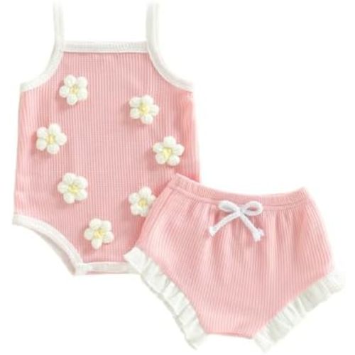 Baby Girl Clothes Infant Sleeveless Romper Bodysuit + Ruffle Bloomers Shorts+Headband Newborn Summer Outfits Set