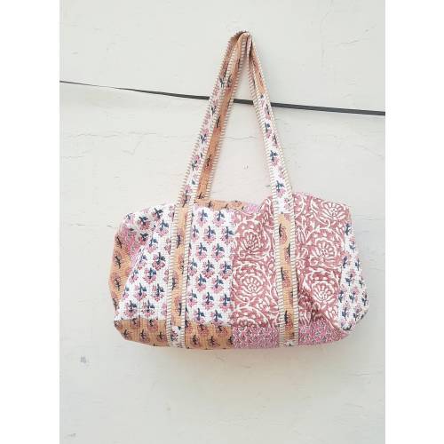 Handmade Cotton Quilted Duffle Bag: Block Print Weekender Travel Bag Luggage Bags