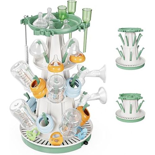 Baby Bottle Drying Rack with Drain Hose, 3-Tier Baby Bottle Rack Dryer for Infant Feeding Accessories, Large Capacity Rack Dryer, Stable Modular Design, Fast Drying Space Saving Organizer