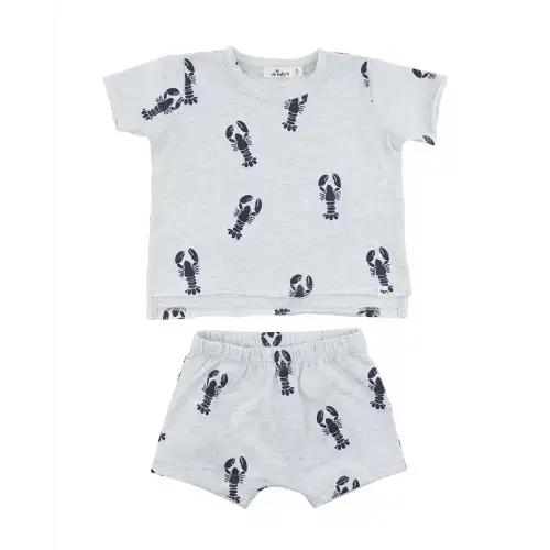 Unisex Lobsters Print Raw Edge Slub Short Set - Baby, Little Kid
