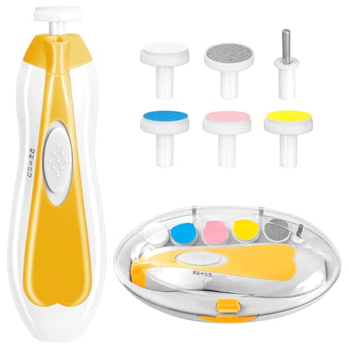 Qunlions life Baby Nail Trimmer Electric, 6 in 1 Baby Nail File Clippers Infant Grooming Kit Manicure Set for Toddler or Adults, Yellow