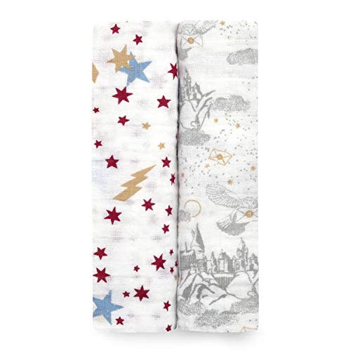 aden + anais Swaddle Blanket, Boutique Muslin Blankets for Girls & Boys, Baby Receiving Swaddles, Ideal Newborn & Infant Swaddling Set, Perfect Shower Gifts, 2 Pack, Harry Potter