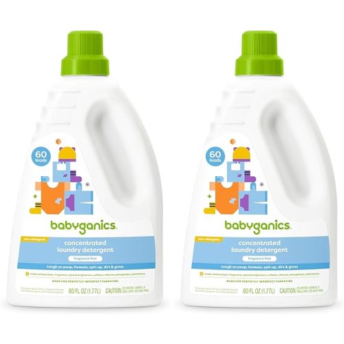 Babyganics 3X Baby Laundry Detergent,HE compatible,Stain-Fighting,Fragrance Free,60 Fl Oz,(Pack of 2)