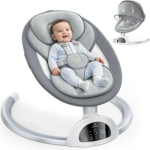 Electric Baby Swing for Infants, Portable Infant Swing with Music Speaker, 5 Swing Speeds, Remote Control, for Indoor Use, Newborn Boys & Girls, White