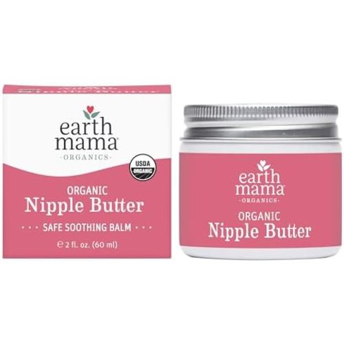 Earth Mama Organic Nipple Butter™ | Nipple Cream Safe for Breastfeeding | Postpartum Essentials for Nursing | Non Lanolin Nipple Cream, 2-Fluid Ounce
