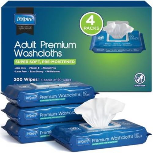 Inspire Adult Wet Wipes, Adult Wash Cloths, Adult Wipes for Incontinence & Cleansing for Elderly, 8"x12" (200 count)