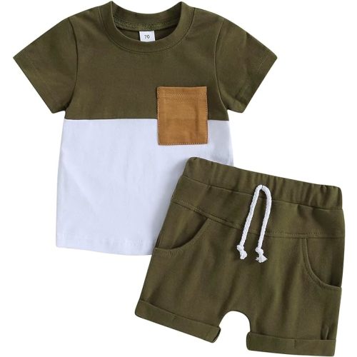 allshope Toddler Baby Boy Summer Outfit Short Sleeve T Shirt Top Casual Shorts Set Infant Newborn Clothes 6 12 18 24 Month 2T