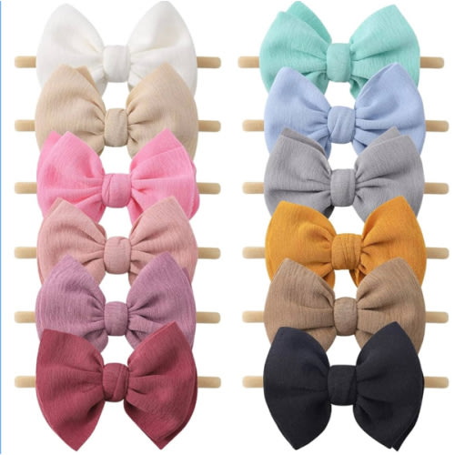 yoyokid 12 PCS Hairband with Baby Girl Bows Soft Nylon Baby Headbands and Bows Hair Accessories for Newborn Infant Toddlers Kids