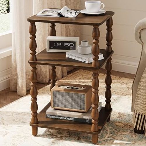 Yoobure Small Side Table - Walnut End Tables Living Room with Spindle Legs