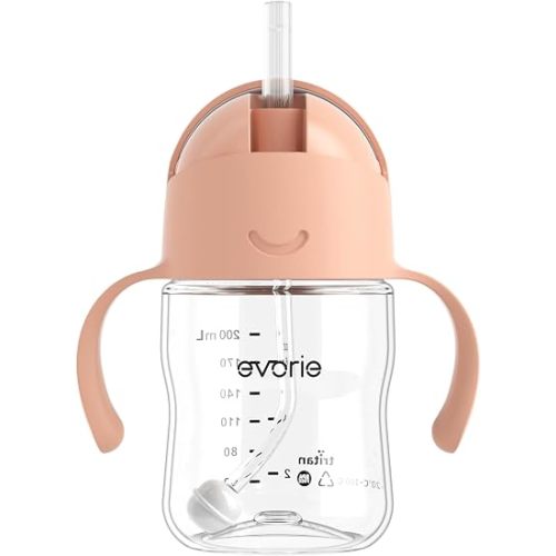 Evorie Tritan Weighted Straw Cup Baby Training Cup, Spill Proof, 7 Oz, 6M+