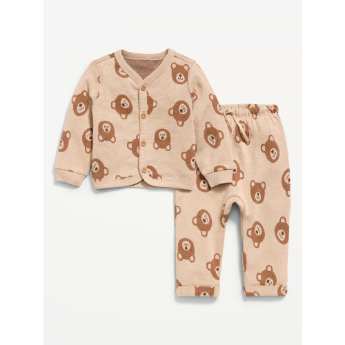 Printed Long-Sleeve Button-Front Top and Pants Set for Baby