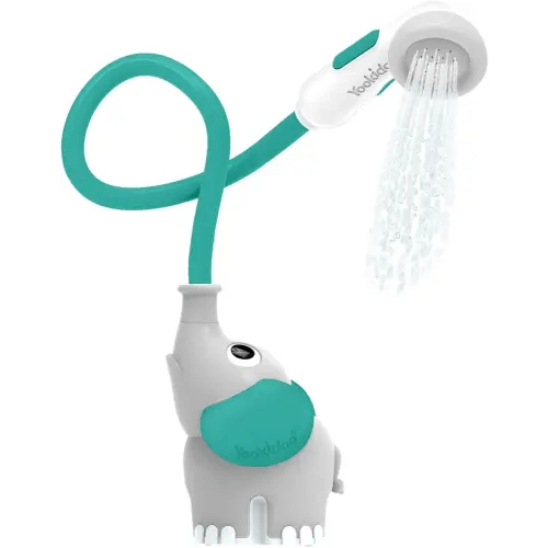 Yookidoo Baby Bath Shower Head – Elephant Water Pump with Trunk Spout Sprayer & Rinser, Dual Knob Flow Control, Bath Time Essential for Newborns, Tub or Sink (Forest Green)
