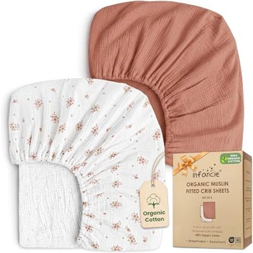 100% Organic Cotton 2 PK Muslin Baby Crib Sheets Unisex 28x52 in
