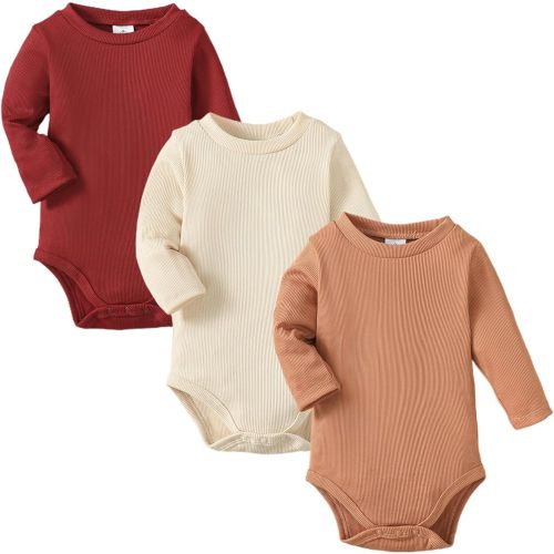 OPAWO Long Sleeve Onsies for Baby Girls' Bodysuits Newborn 3 Pack Infant Ribbed Fall Baby Girl Romper Undershirt