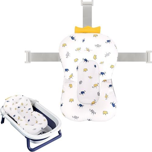 Colorlife Baby Bath Seat Support Net Infant Bathing Seat Support Mat, Adjustable Comfortable Non-Slip Three-Pointed Baby Shower Net Bathtub Sit Up Mesh for Newborn 0-6 Months-Crown(No Bathtub)