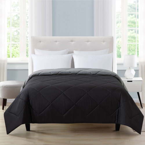 Mainstays Full/Queen Comforter, All-Season Reversible Microfiber, Black