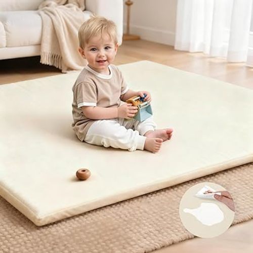 Waterproof Play Mat for Floor,50x50 Vegan Leather Thick Foam Mat,Removable Cover,Easy Care & Super Soft for Any Playroom and Family Time