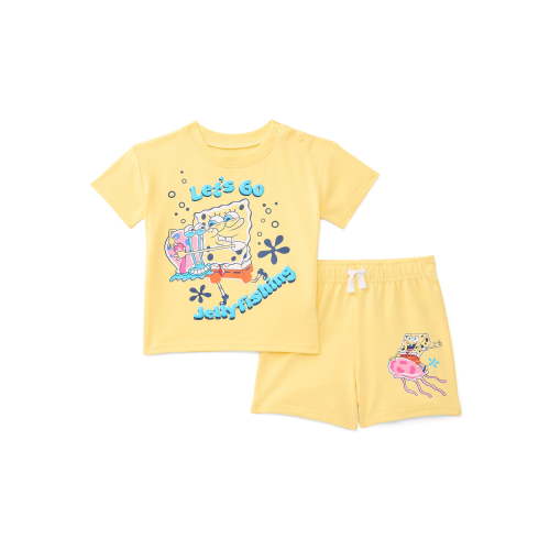 SpongeBob SquarePants Baby Boys Short Sleeve Graphic Tee and Shorts Set, 2-Piece, Sizes 0/3M-24M