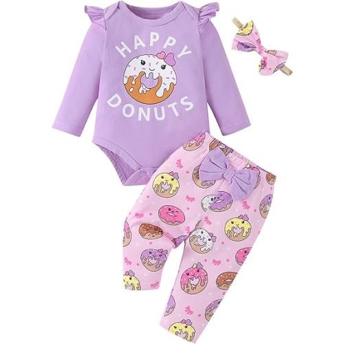 Fullfamous Baby Girl's 3pc Frill Long Sleeve Romper and Pant Set