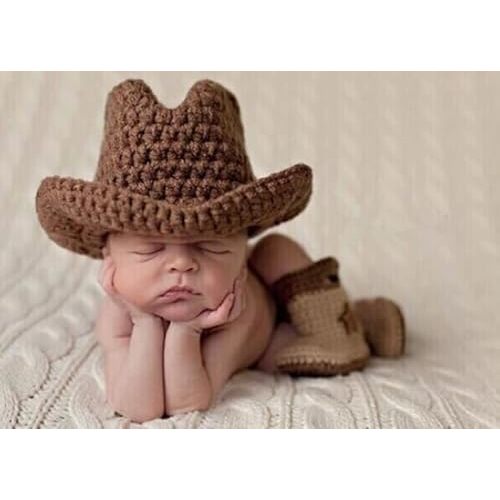 Newborn Photography Props Outfits Cute Cowboy Hat Shoe Set Infant Baby Boy Girl Photoshoot Props Costume