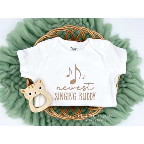Embroidered Newest Singing Buddy Bodysuit, Funny Singing Pregnancy Announcement, Choir Bodysuit, Future Singer, Baby Shower Gift, Music Love