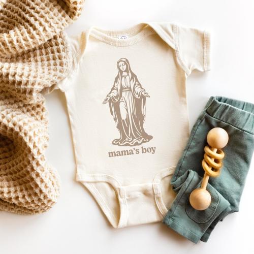 Mama's Boy Baby Bodysuit: Virgin Mary Catholic Gift