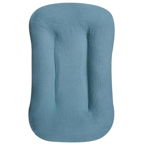 Muslin Lounger Cover, Organic Cotton Removable Slipcover for Toddler & Infant, Padded Floor Seat Cover for Boys & Girls, Large Size 37 x 21 Inch, Blue