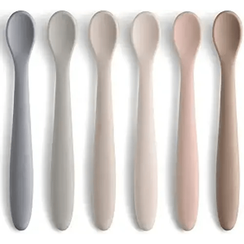 Silicone Baby Feeding Spoons, First Stage Baby Infant Spoons, Soft-Tip Easy on Gums I Training Spoon Self Feeding, Dishwasher & Boil-proof, 6 Pack