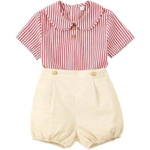 Twoflower Toddler boys Summer Short Sleeve outfits,Baby boy set striped clothes button down birthday shirt