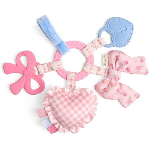 Itzy Ritzy Teething Activity Toy - Bitzy Busy Ring Car Seat Toy (Pink Bow)